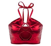 Shffuw Completino Sexydonna Hot Lingerie Donna Sexy Hot Canotta Reggiseno Lucido Reggiseno Metallico Abito Crop Fascia da Backless Lingerie Sexy per Donna Completi Intimi Red L