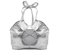 Shffuw Completino Sexydonna Hot Lingerie Donna Sexy Hot Canotta Reggiseno Lucido Reggiseno Metallico Abito Crop Fascia da Backless Lingerie Sexy per Donna Completi Intimi Silver XL