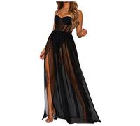 Shffuw Donna Sexy Lingerie Rossa Set Lingerie Sexy Hot Tentazione Camicia da Notte Pizzo Trasparente Reggicalze da A Rete Body Donna Tuta Pizzo Black L