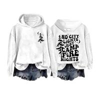 Shffuw Felpa con Zip Maglia Lunga Donna per Leggings Felpa con Cappuccio No Just Camp Fire Nights Camp Lover No Just Fire Nights Maglione Donna Autunno Maglione Oversize White S