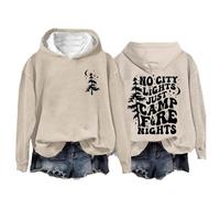 Shffuw Felpa con Zip Maglia Lunga Donna per Leggings Felpa con Cappuccio No Just Camp Fire Nights Camp Lover No Just Fire Nights Maglione Donna Autunno Maglione Oversize Khaki M