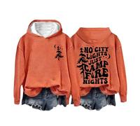Shffuw Felpa con Zip Maglia Lunga Donna per Leggings Felpa con Cappuccio No Just Camp Fire Nights Camp Lover No Just Fire Nights Maglione Donna Autunno Maglione Oversize Orange L