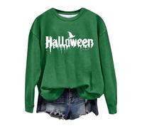 Shffuw Felpa Coperta Donna Pullover Donna Primavera Felpa da di Halloween Felpe da Stagione di Halloween Manica Lunga Autunno Girocollo Pullover Top Natale Maglioncino Green M