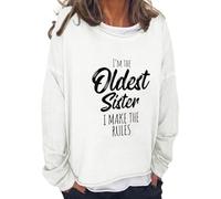 Shffuw Felpa Donna Maglione Senza Maniche Donna Stampa Divertente da I M The Oldest Sister I Make The Casual Loose Round Neck T-Shirt A Maniche Lunghe Vestito Felpa Pullover White L