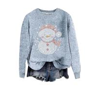 Shffuw Felpa Donna Maglioni Eleganti Donna Invernali Felpe di Natale per Le Donne Babbo Natale Pupazzo di Neve Stampa 3D Maglione Manica Lunga Lupetto Set Magliette Light Blue S