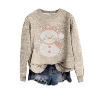 Shffuw Felpa Donna Maglioni Eleganti Donna Invernali Felpe di Natale per Le Donne Babbo Natale Pupazzo di Neve Stampa 3D Maglione Manica Lunga Lupetto Set Magliette Maniche Beige L
