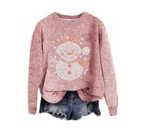 Shffuw Felpa Donna Maglioni Eleganti Donna Invernali Felpe di Natale per Le Donne Babbo Natale Pupazzo di Neve Stampa 3D Maglione Manica Lunga Lupetto Set Magliette Pink XXXL