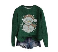 Shffuw Felpa Donna Maglioni Eleganti Donna Invernali Felpe di Natale per Le Donne Babbo Natale Pupazzo di Neve Stampa 3D Maglione Manica Lunga Lupetto Set Magliette Maniche Green S