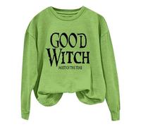 Shffuw Felpa Donna Offerta Maglioncini Cotone Donna Felpa Girocollo da Good Witch Most of The Time con Stampa di Halloween E Lettere Maglia Manica Lunga Maglione Green M