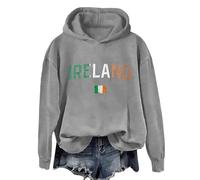 Shffuw Felpa Pile Donna Maglietta Donna Manica Corta Women S St. Day Print Long Sleeved Pullover Solid Color Hoodie Giacca Felpa Maglia Maniche Lunghe Cotone Grey XXXXXL
