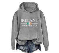 Shffuw Jeans Donna Estivi Leggeri Maglione Lana Donna Women S St. Day Print Long Sleeved Pullover Solid Color Hoodie T Shirt Oversize Maglie Manica Lunga Grey M