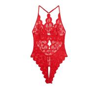 Shffuw Lingerie Sexy Femme Completi Intimi Donna Lingerie New Erotic Plus Size Erotic New Lace See Through No Removal Crotchless Jumpsuit Vestaglia Sexydonna Hot Red XL