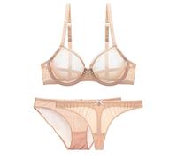 Shffuw Lingerie Sexy Femme Completi Intimi Donna Lingerie Reggiseno A Rete in Pizzo Trasparente da Donna Set Reggiseno Trasparente Vestaglia Sexydonna Hot Sexy Beige B