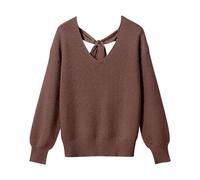 Shffuw Lupetto Cashmere Donnamaglia Donna Primaverile Women S Round Neck Wide Mouth Sleeve Sweater Loose Versatile Solid Color Fashion Temperament Versatile Moda Donnaabbigliamento Donna Brown S
