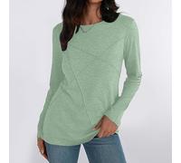 Shffuw Maglia Collo Donna Maglioncino Donna Autunno Women S Autumn And Winter Solid Color Round Collar Loose Casual Striped Sweatshirt Felpa Maglione Bianco Mint Green M