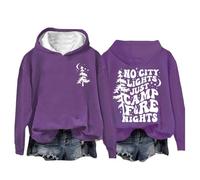Shffuw Maglia Donna in Cotone Felpa Elegante Donna Felpa con Cappuccio No Just Camp Fire Nights Camp Lover No Just Fire Nights Maglioncino Cotone Maglione Purple M