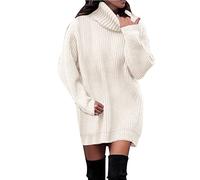 Shffuw Maglia Lunga Donna per Leggings Pullover Dolcevita Invernale da Donna Tinta Unita Maglione Lavorato a Maglia di Media Lunghezza Felpe Natalizie (White, S)
