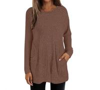 Shffuw Maglie Donna Autunnali Maglione Bello Caldo Maglie A Maniche Lunghe per Donna Top Casual vestibilità Ampia Maglia A Coste Leggera Maglione Lungo Girocollo Felpa Coffee XXXXL