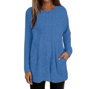 Shffuw Maglie Donna Autunnali Maglione Bello Caldo Maglie A Maniche Lunghe per Donna Top Casual vestibilità Ampia Maglia A Coste Leggera Maglione Lungo Girocollo Felpa Blue L
