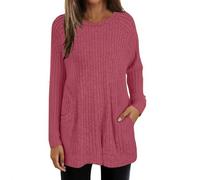 Shffuw Maglie Donna Autunnali Maglione Bello Caldo Maglie A Maniche Lunghe per Donna Top Casual vestibilità Ampia Maglia A Coste Leggera Maglione Lungo Girocollo Felpa Hot Pink S