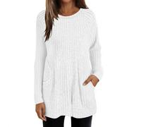 Shffuw Maglie Donna Autunnali Maglione Bello Caldo Maglie A Maniche Lunghe per Donna Top Casual vestibilità Ampia Maglia A Coste Leggera Maglione Lungo Girocollo Felpa White XXXXL