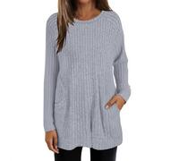 Shffuw Maglie Donna Autunnali Maglione Bello Caldo Maglie A Maniche Lunghe per Donna Top Casual vestibilità Ampia Maglia A Coste Leggera Maglione Lungo Girocollo Felpa Light Ashy M