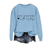 Shffuw Maglie Eleganti Donna Pullover Donna Cotone Life Is Better with My Boys Sweatshirt Women Funny Mom Letter Sweatshirt Casual Pullover Tops Vestito Felpa Maglia Light Blue XL