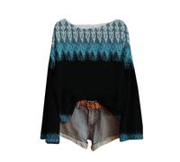 Shffuw Maglioncino Lana Donnamaglia A Collo Alto Donna Maglione Casual da Donna con Stampa Artistica Lavorato A Maglia per alla Maniche Lunghe Magliette Cashmere Sky Blue XXXL