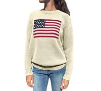 Shffuw Maglione Crop Donnamaglione Leopardato Donna Maglione con Bandiera Americana per Donna A Righe A Stelle Felpa USA Patriottico Lavorato Maglia Maglioni Cashmeremaglia Khaki XL