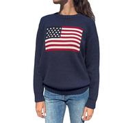 Shffuw Maglione Crop Donnamaglione Leopardato Donna Maglione con Bandiera Americana per Donna A Righe A Stelle Felpa USA Patriottico Lavorato Maglia Maglioni Dark Blue S
