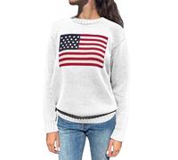 Shffuw Maglione Crop Donnamaglione Leopardato Donna Maglione con Bandiera Americana per Donna A Righe A Stelle Felpa USA Patriottico Lavorato Maglia Maglioni Cashmeremaglia White L