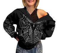 Shffuw Maglione Donna Anziana T Shirt Donna Firmate Felpa Calda da Casual alla A Maniche Lunghe con Scollo A O Morbida Camicia Stampata Felpe Invernali Jeans Estivi Leggeri T Black S