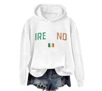 Shffuw Maglione Donna Elegante Felpa Cappuccio Donna Women S St. Day Print Long Sleeved Pullover Solid Color Hoodie Felpa con Zip Abbigliamento Autunno White XXXXL