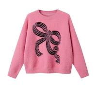 Shffuw Maglione Donna Lana Merinoslupetto Bianco Donna Small Perfume Style Bow Plush Knit Lazy Round Neck Sweater Knit Sweater Short Loose New Models Bow Pullover Cashmere Donnamaglione Red XXL