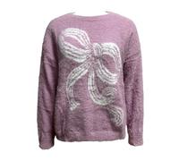 Shffuw Maglione Donna Natalemaglia Sottogiacca Donna Small Perfume Style Bow Plush Knit Lazy Round Neck Sweater Knit Sweater Short Loose New Models Bow Maglioni Invernali Pink M