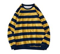 Shffuw Maglione Oversize Donna Maglione di Lana Donna Camicia Invernale Autumn Maschile Rotondo Pullover Tops Stripe Bluse A Maniche Lunghe Felpa Leggera Autunnale Yellow L