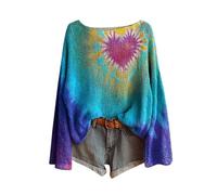 Shffuw Maglioni di Lana Cashmeremaglione Largo Donna Maglione Casual da Donna con Stampa Artistica Lavorato A Maglia per alla A Maniche Lunghe Maglione Pura Lana Donnabluse E Sky Blue L
