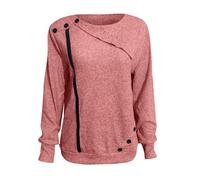Shffuw Maglioni Donna Invernaliabito in Maglia Donna Women S Autumn And Winter New Women S Solid Color Explosion Long Sleeve Leather Stripe Large Lapel Knit Top Maglione Crop Donnamaglia Red M