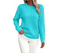 Shffuw Maglioni Natalizi Donnamaglia Oversize Donna Maglioni per Donna Autunnale Maglione Casual Girocollo A Tinta Unita Maglione A Maniche Lunghe Maglia in Cashmere Sky Blue XL