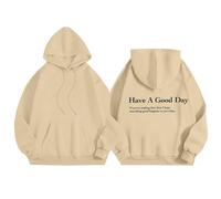 Shffuw Tuta Donna Leggero Maglie Cotone Maniche Lunghe Felpa Con Cappuccio Have A Good Day Felpa Con Cappuccio Positiva Parole Sul Retro Da Donna Felpe Maglione Collo Beige Xl