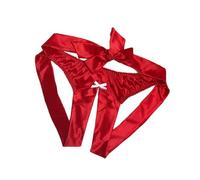 Shffuw Tuta Intera Donna Sexy Set Reggiseni Donna Sexy Sleepwear Lingerie Satin Bowknot Thong Women G String Crotchless Seta Lingerie Hot Tuta Pizzo Red S