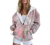 Shffuw Tuta Sportiva Donna Maglioni Donna Invernali Lana Autunno E Inverno Caldo Colorato Retro Stampa Floreale Tasca Casual Manica Lunga Coulisse Giacca Con Felpa Con Zip Cotone Tute F L