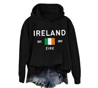 Shffuw Tute Da Ginnastica Donna Vestiti Donna Autunnali Women S St. Day Print Long Sleeved Pullover Solid Color Hoodie Maglia Oversize Abbigliamento Autunno Black Xxl
