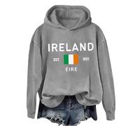 Shffuw Tute Da Ginnastica Donna Vestiti Donna Autunnali Women S St. Day Print Long Sleeved Pullover Solid Color Hoodie Maglia Oversize Abbigliamento Autunno Grey L