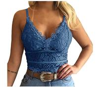 Shffuw Vestaglie Donna Completino Donna Sexy Hot Rosso V Collo Sexy Lingerie Donne Underwear Size Plus Wireless Gilet Camisole Bra Crop Lingerie Hot per Sesso Completini Intimi Blue S