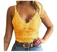 Shffuw Vestaglie Donna Completino Donna Sexy Hot Rosso V Collo Sexy Lingerie Donne Underwear Size Plus Wireless Gilet Camisole Bra Crop Lingerie Hot per Sesso Completini Intimi Yellow XXXL