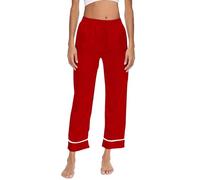 Shffuw Vestitini Sexydonna Hot Lingerie Sexy Rossa Donna Indumenti Da Notte In Pizzo Da Notte Pantaloni Pigiama Con Rifiniture In Raso Pantaloni Lunghi Completino Donna Sexy Hot Red Xxl