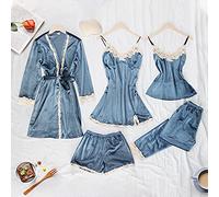 ShFhhwrl Vari Stili di Pigiama Pigiami da Donna Comodi Caldi Pigiama 5 Pezzi Pigiama in Velluto da Donna Sexy in Pizzo Pigiameria Pigiama S