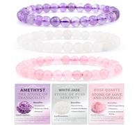 SHFJASBNUMG 2 braccialetti elasticizzati da 6 mm con pietre naturali di cristallo - turchese blu, howlite, gioielli per la guarigione energetica Reiki, meditazione, yoga, unisex, 8mm, Pietra