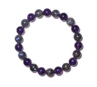 SHFJASBNUMG Braccialetto in ametista e labradorite da 8 mm, con perline abbinate e cristallo Charkra Reiki, adatto per polsi da 16,5 a 19,1 cm, fornito con confezione regalo, gioielli per alleviare